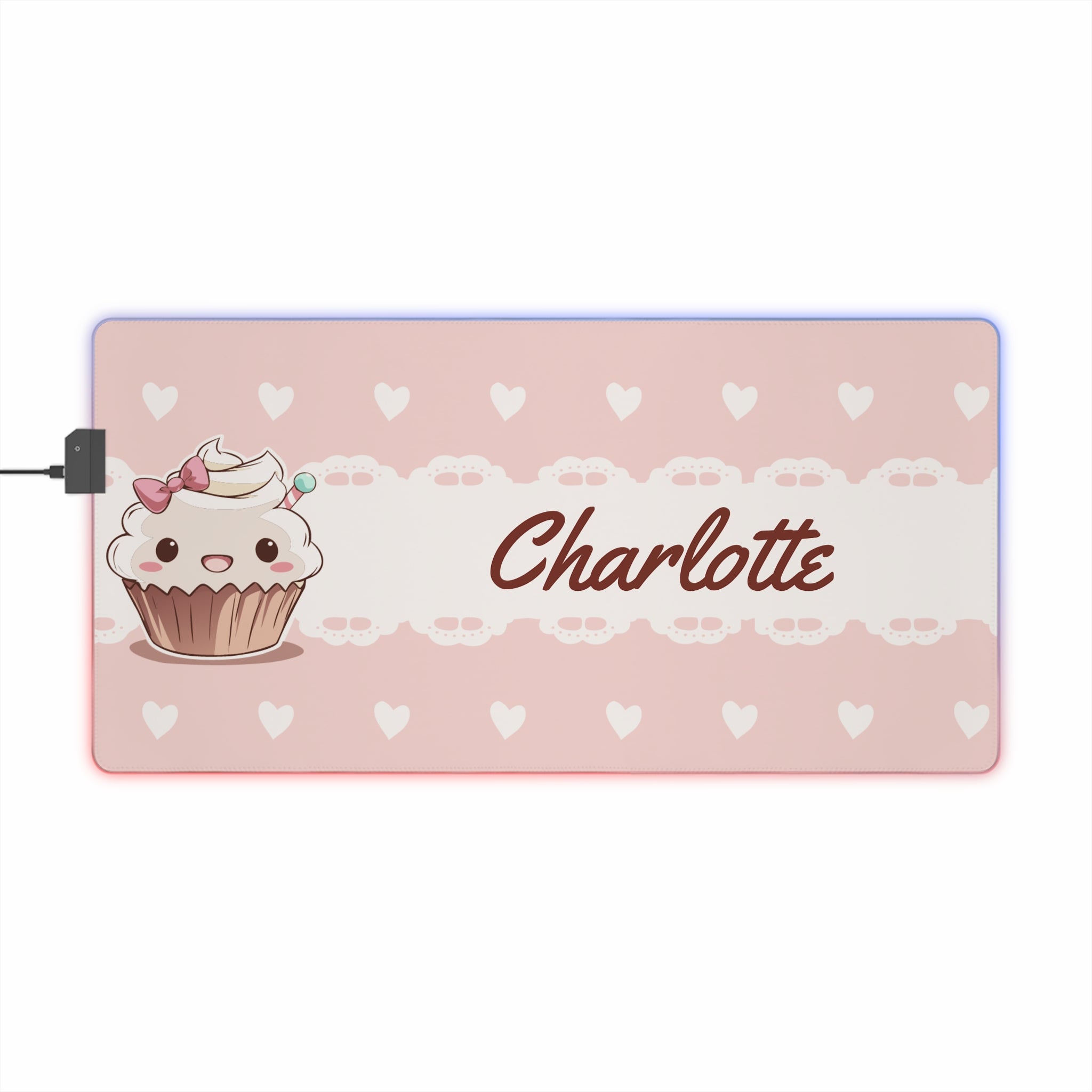 Customizable Kawaii Pink Cupcake LED Lit Mousepad