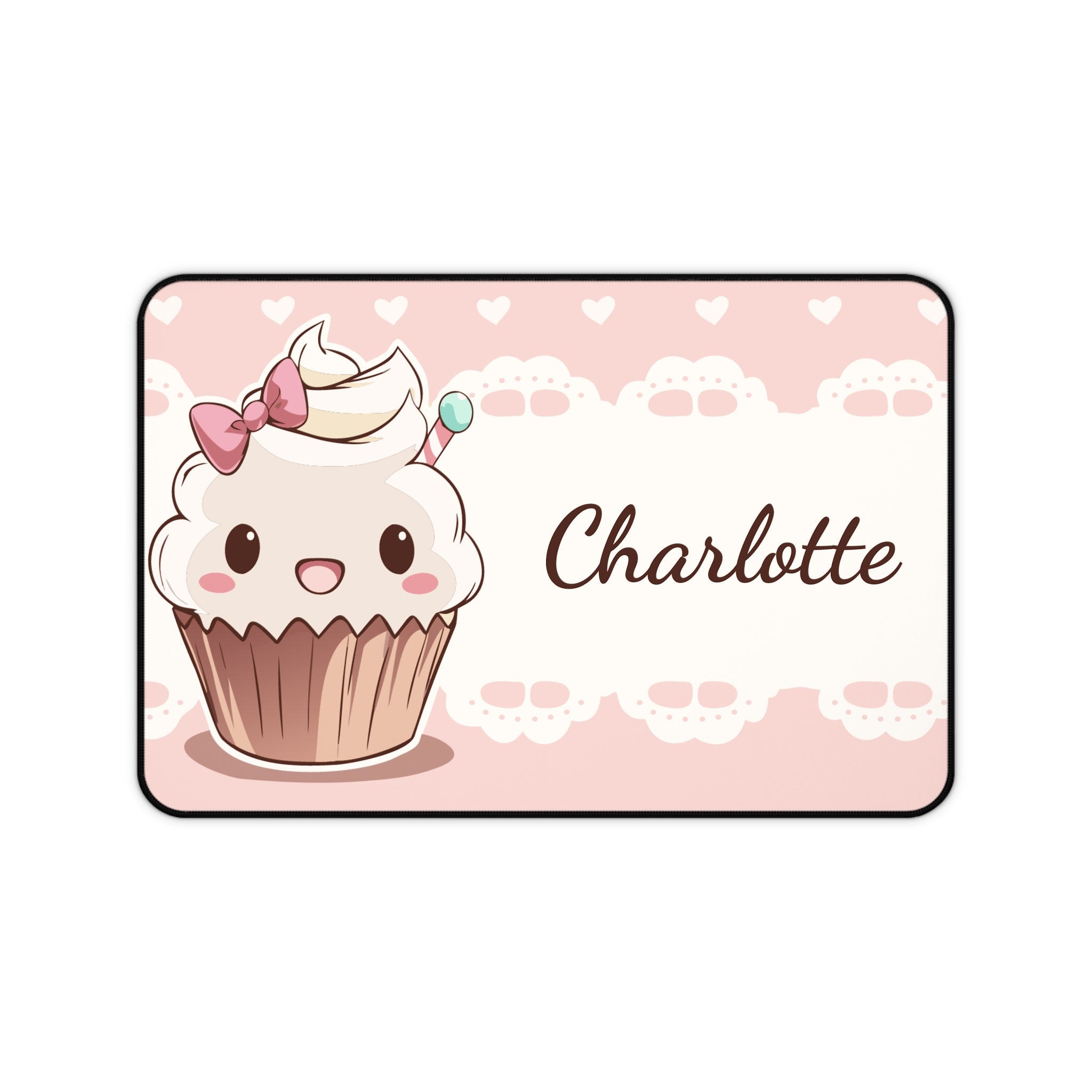 Kawaii Cupcake Desk Mat Personalized, Custom Name Mousepad, Cute Desk Pad, Pink Aesthetic Desk Setup, Kawaii Office Decor