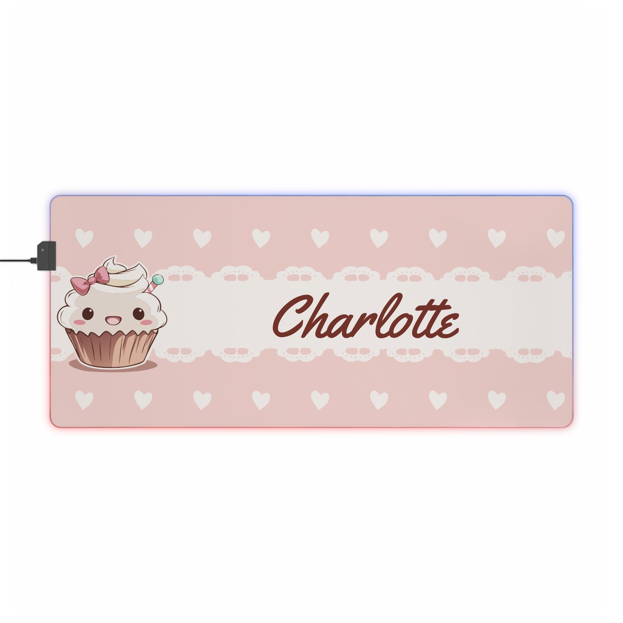 Customizable Kawaii Pink Cupcake LED Lit Mousepad