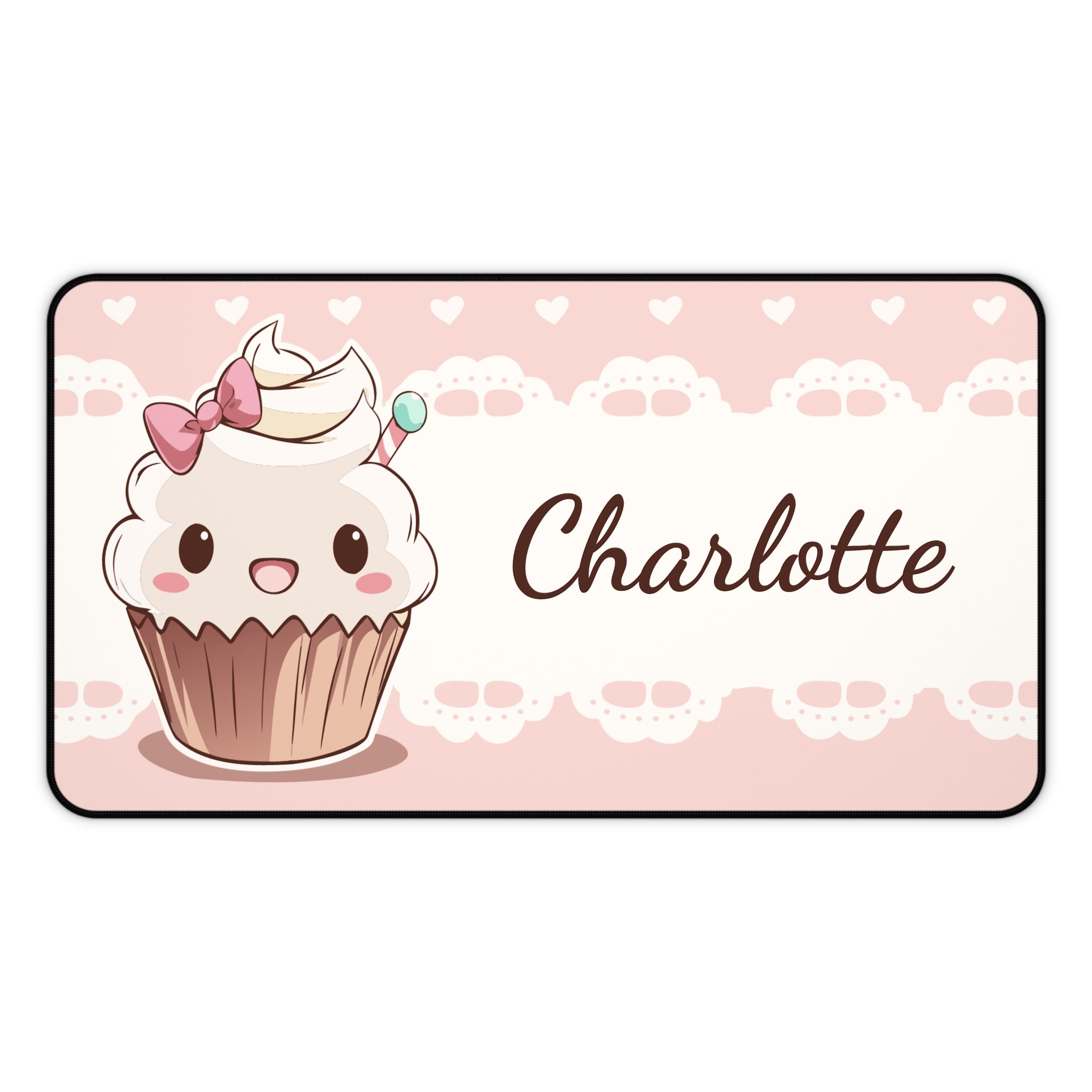Kawaii Cupcake Desk Mat Personalized, Custom Name Mousepad, Cute Desk Pad, Pink Aesthetic Desk Setup, Kawaii Office Decor