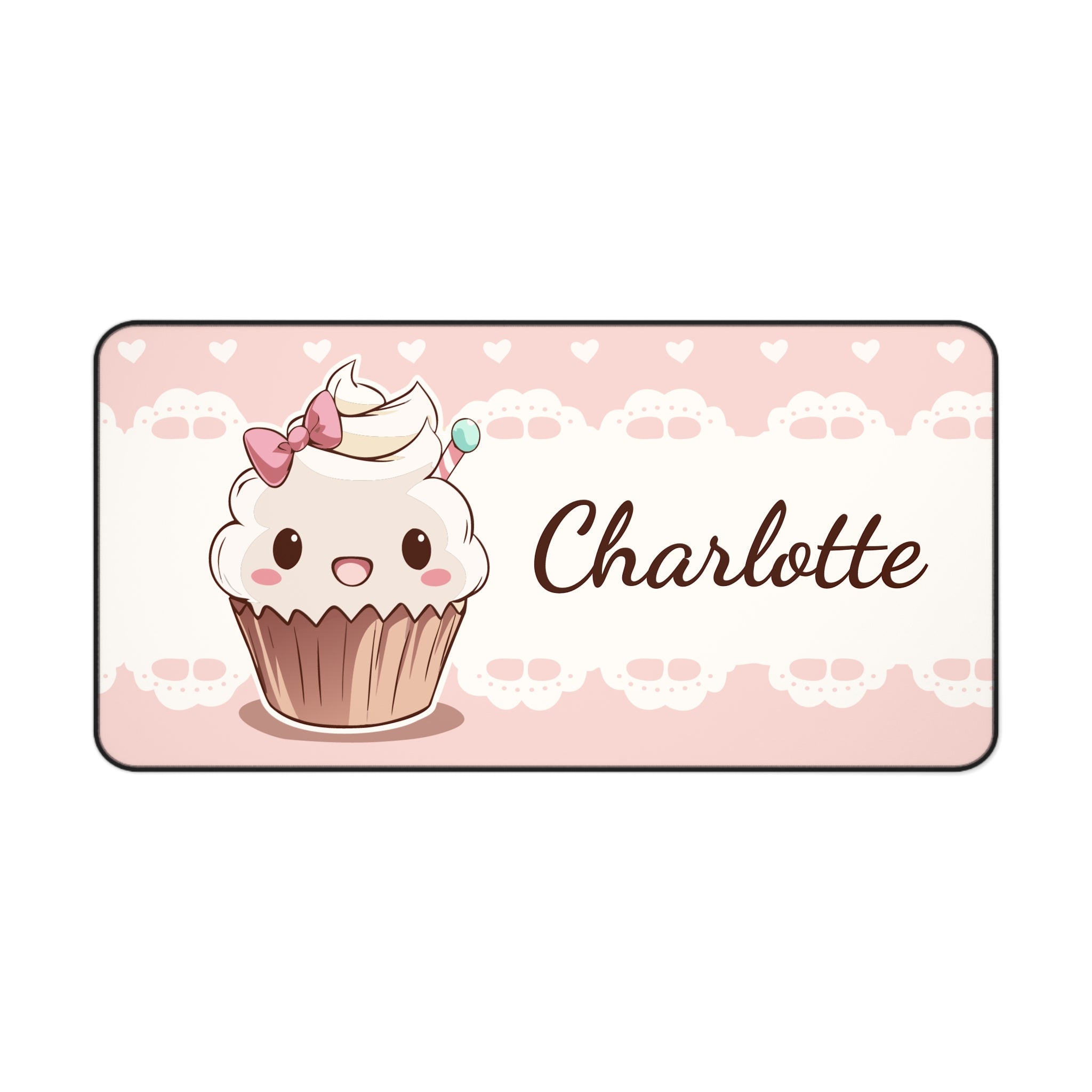 Kawaii Cupcake Desk Mat Personalized, Custom Name Mousepad, Cute Desk Pad, Pink Aesthetic Desk Setup, Kawaii Office Decor