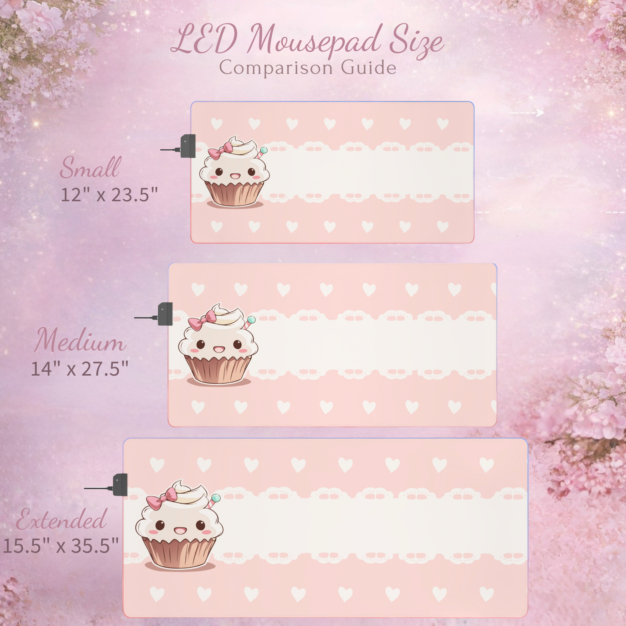 Customizable Kawaii Pink Cupcake LED Lit Mousepad