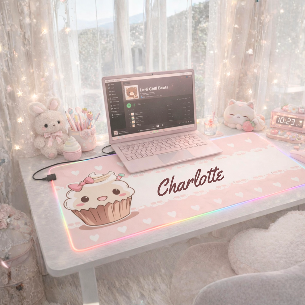 Customizable Kawaii Pink Cupcake LED Lit Mousepad