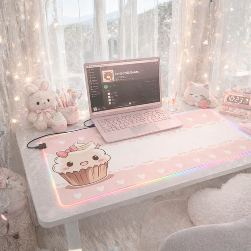 Customizable Kawaii Pink Cupcake LED Lit Mousepad