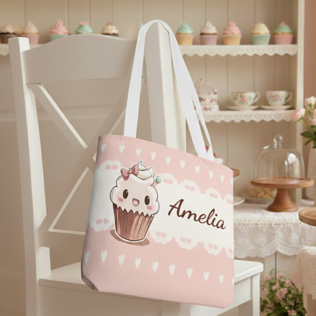 Customizable Kawaii Pink Cupcake Tote Bag Grocery & Gift Bag