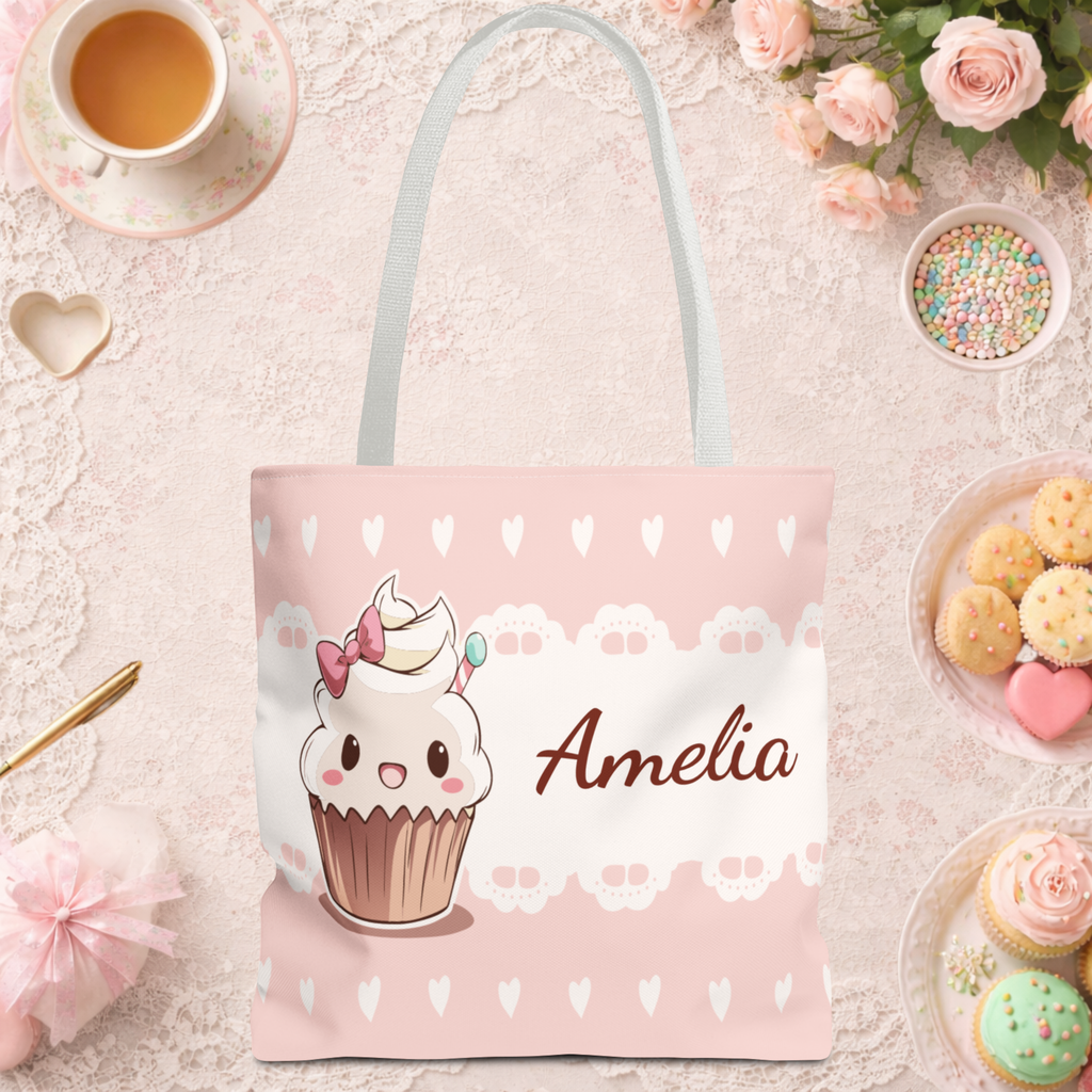 Customizable Kawaii Pink Cupcake Tote Bag Grocery & Gift Bag