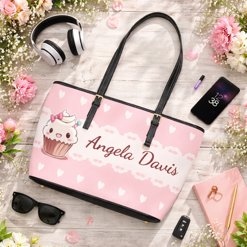 Customizable Kawaii Pink Cupcake Shoulder Bag - Faux Leather Tote
