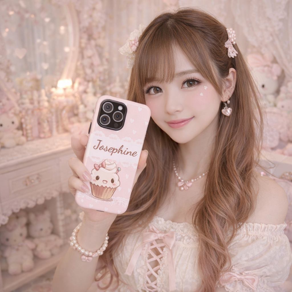 Kawaii Pink Lace & Hearts Phone Case — Customizable Cute Tough Cellphone Case