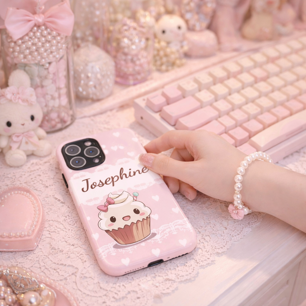 Kawaii Pink Lace & Hearts Phone Case — Customizable Cute Tough Cellphone Case