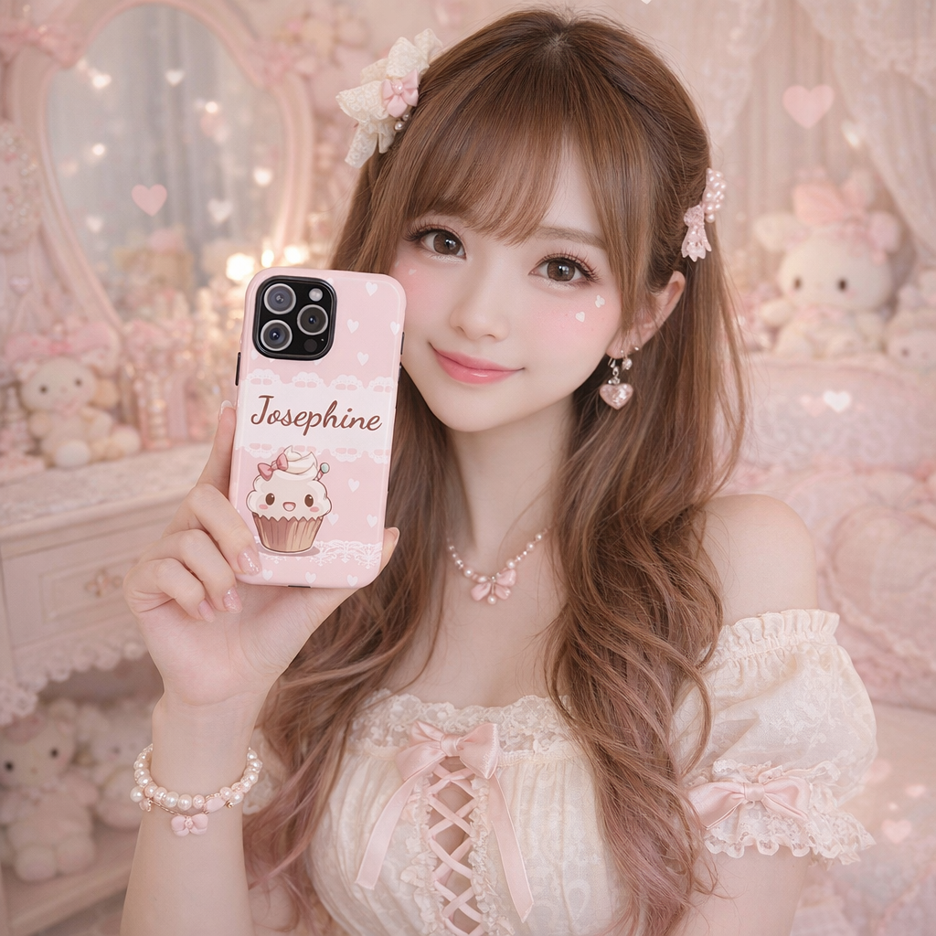 Kawaii Pink Lace & Hearts Phone Case — Customizable Cute Tough Cellphone Case