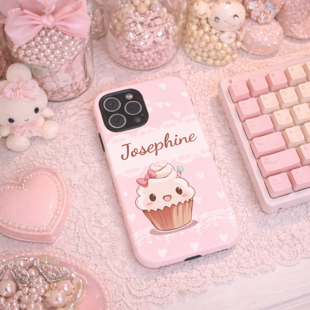 Kawaii Pink Lace & Hearts Phone Case — Customizable Cute Tough Cellphone Case