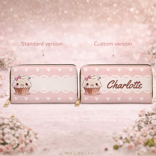 Customizable Kawaii Pink Cupcake Zipper Wallet