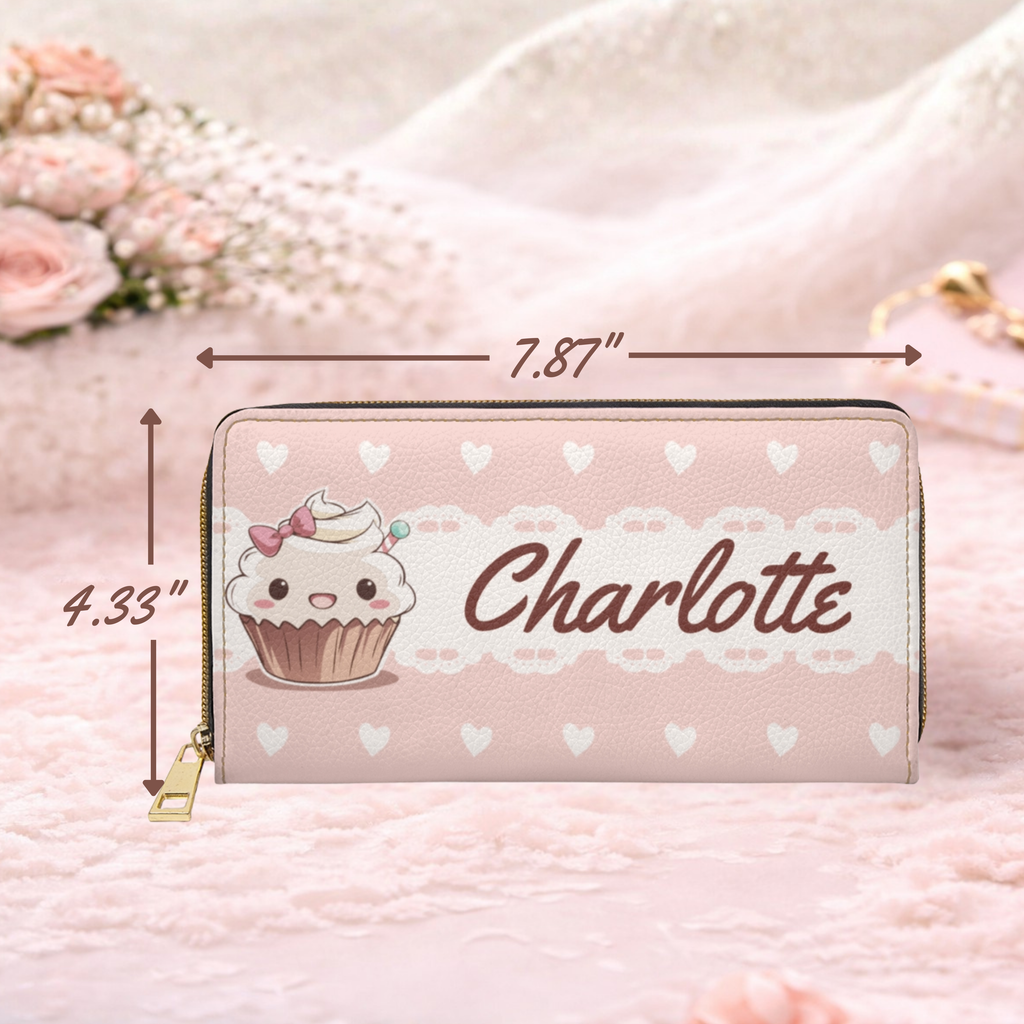 Customizable Kawaii Pink Cupcake Zipper Wallet