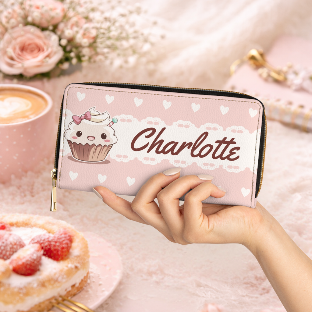 Customizable Kawaii Pink Cupcake Zipper Wallet