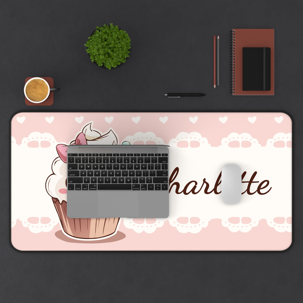 Kawaii Cupcake Desk Mat Personalized, Custom Name Mousepad, Cute Desk Pad, Pink Aesthetic Desk Setup, Kawaii Office Decor