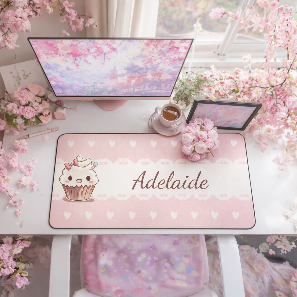 Customizable Pink Kawaii Cupcake Desk Mat