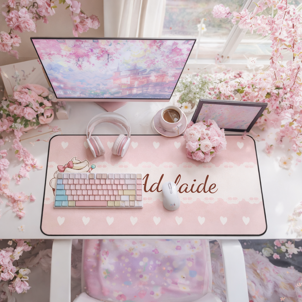 Customizable Pink Kawaii Cupcake Desk Mat